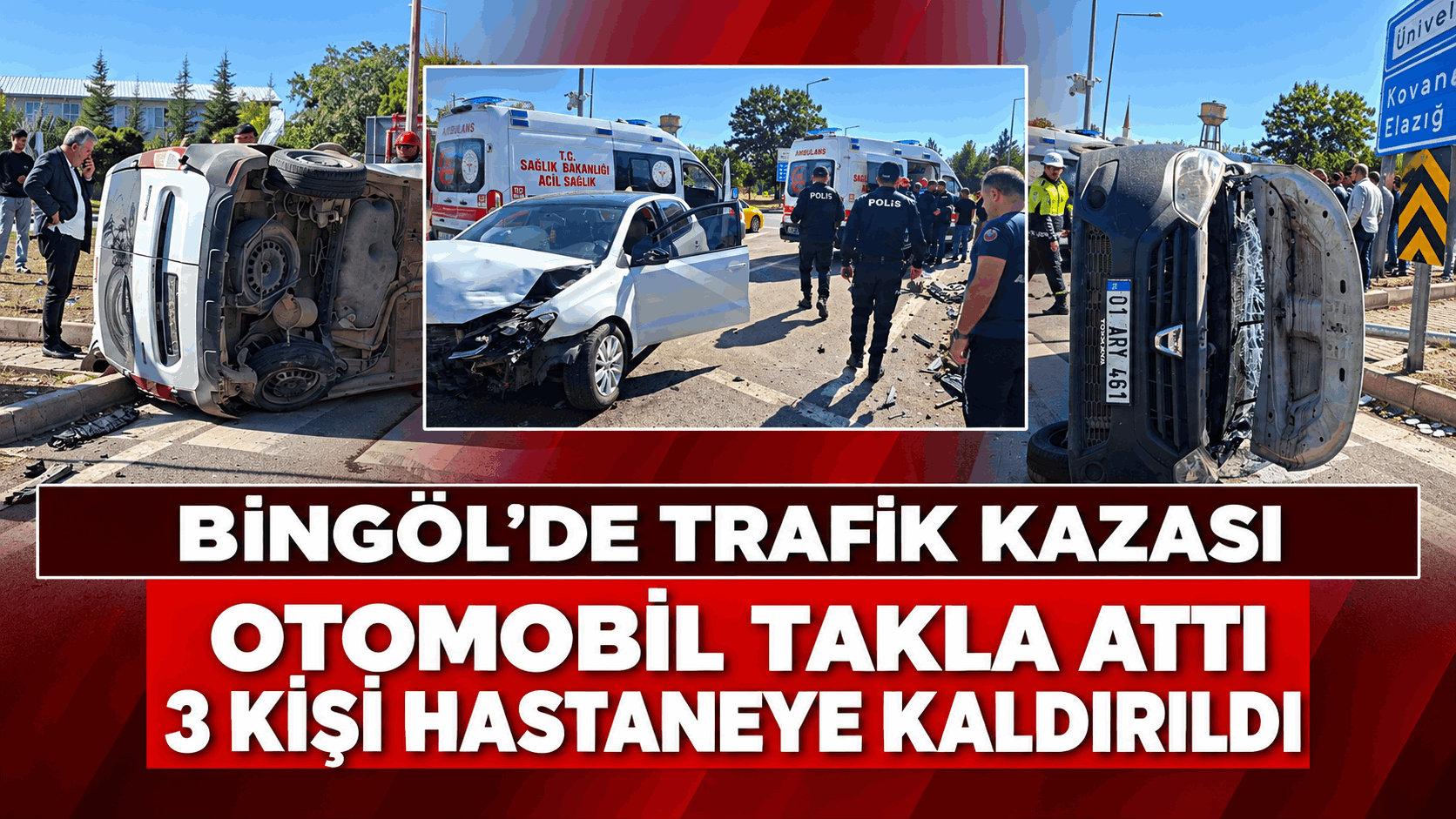 Otomobil Takla Attı, 3 Kişi Hastaneye Kaldırıldı
