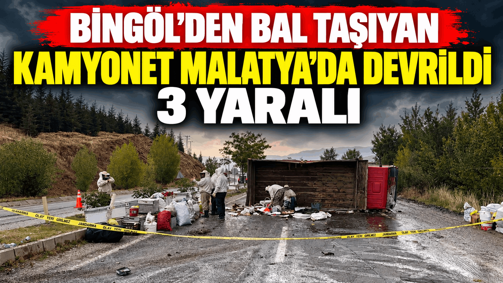 Bingöl’den Giden Bal Yüklü Kamyonet Devrildi!